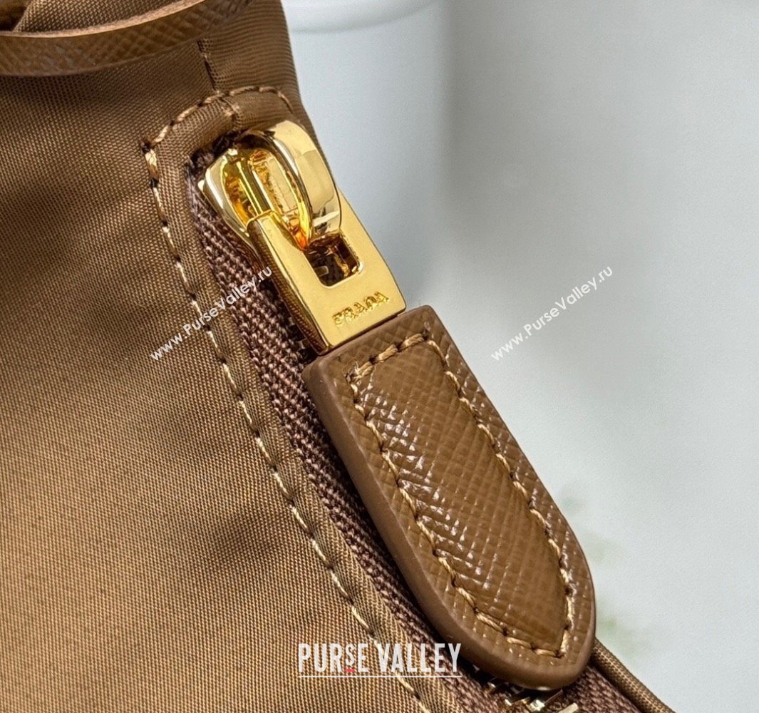 Prada Re-Edition 2005 Re-Nylon and Saffiano hobo mini bag Brandy Brown 2025 1N204M (YZ-250521075)