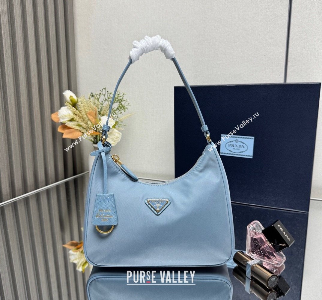 Prada Re-Edition 2005 Re-Nylon and Saffiano hobo mini bag Pale Blue 2025 1N204M (YZ-250521076)