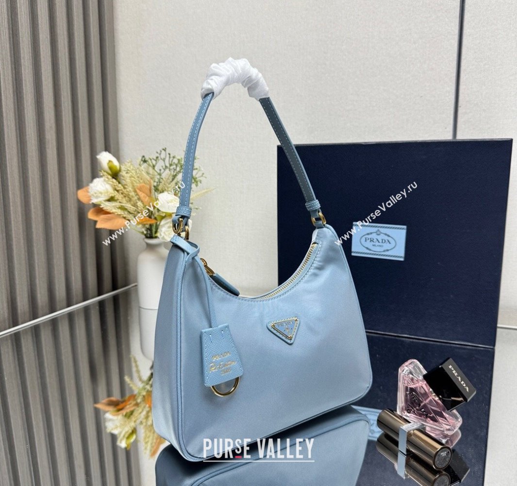 Prada Re-Edition 2005 Re-Nylon and Saffiano hobo mini bag Pale Blue 2025 1N204M (YZ-250521076)