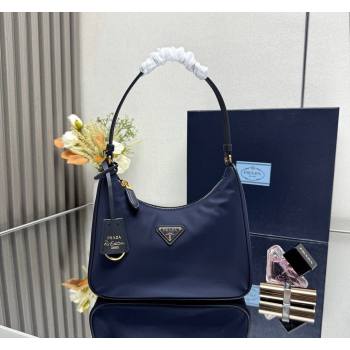Prada Re-Edition 2005 Re-Nylon and Saffiano hobo mini bag Balticlue Blue 2025 1N204M (YZ-250521077)