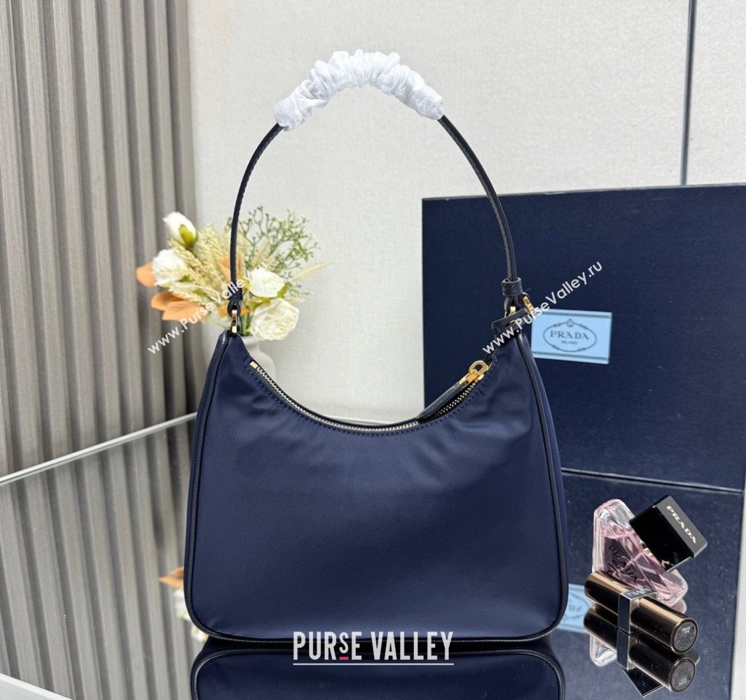 Prada Re-Edition 2005 Re-Nylon and Saffiano hobo mini bag Balticlue Blue 2025 1N204M (YZ-250521077)