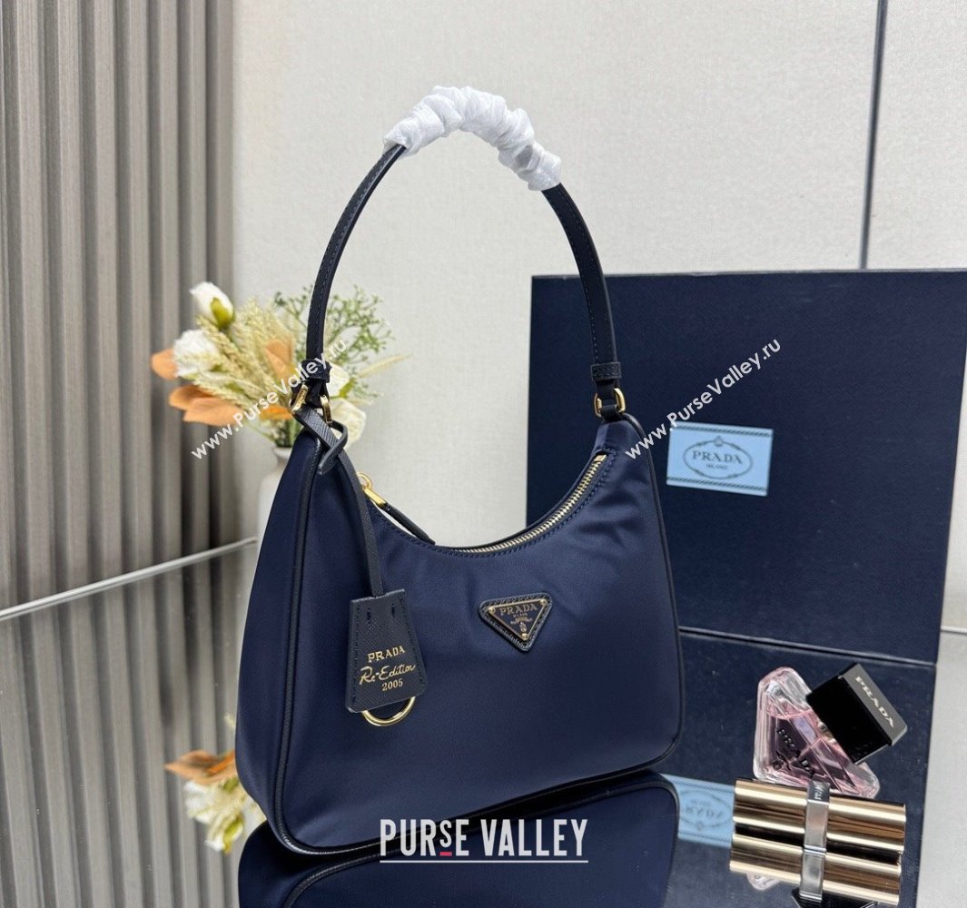 Prada Re-Edition 2005 Re-Nylon and Saffiano hobo mini bag Balticlue Blue 2025 1N204M (YZ-250521077)