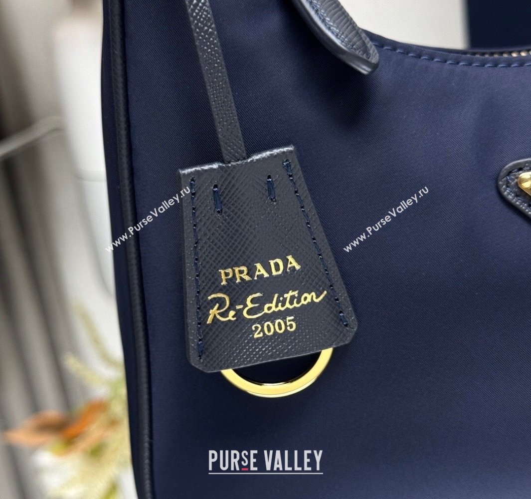 Prada Re-Edition 2005 Re-Nylon and Saffiano hobo mini bag Balticlue Blue 2025 1N204M (YZ-250521077)