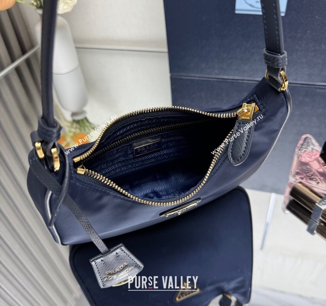 Prada Re-Edition 2005 Re-Nylon and Saffiano hobo mini bag Balticlue Blue 2025 1N204M (YZ-250521077)