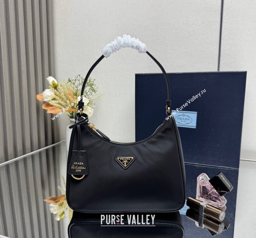 Prada Re-Edition 2005 Re-Nylon and Saffiano hobo mini bag Black 2025 1N204M (YZ-250521078)