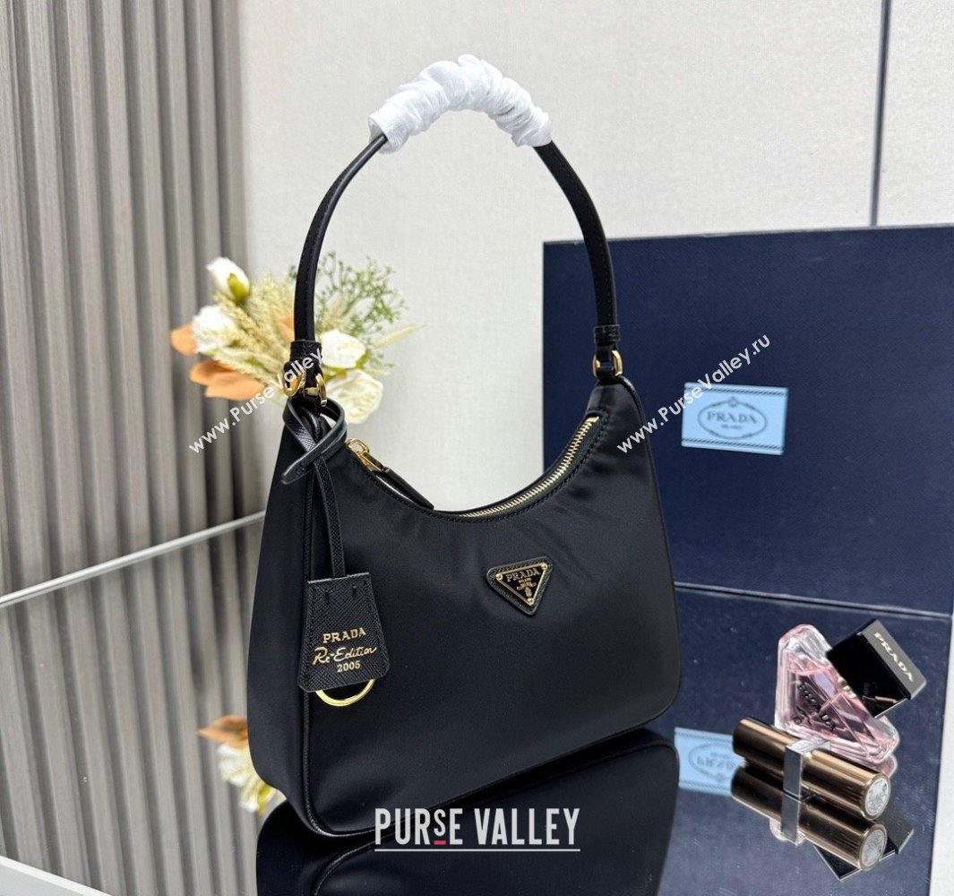 Prada Re-Edition 2005 Re-Nylon and Saffiano hobo mini bag Black 2025 1N204M (YZ-250521078)