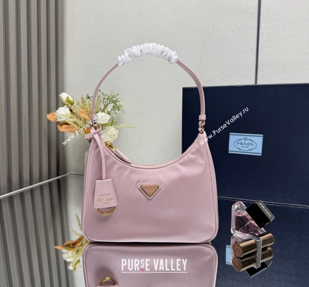 Prada Re-Edition 2005 Re-Nylon and Saffiano hobo mini bag Alabaster Pink 2025 1N204M (YZ-250521079)