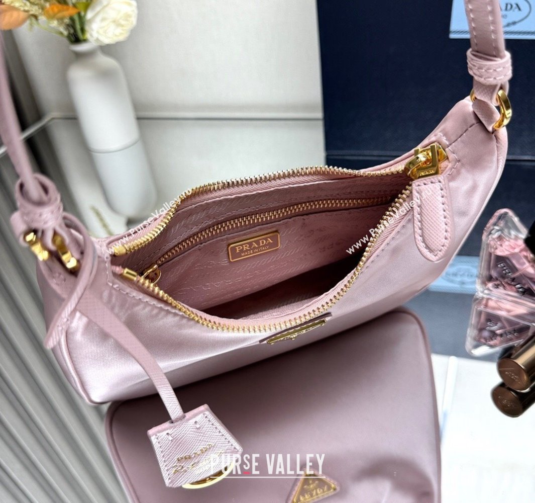 Prada Re-Edition 2005 Re-Nylon and Saffiano hobo mini bag Alabaster Pink 2025 1N204M (YZ-250521079)