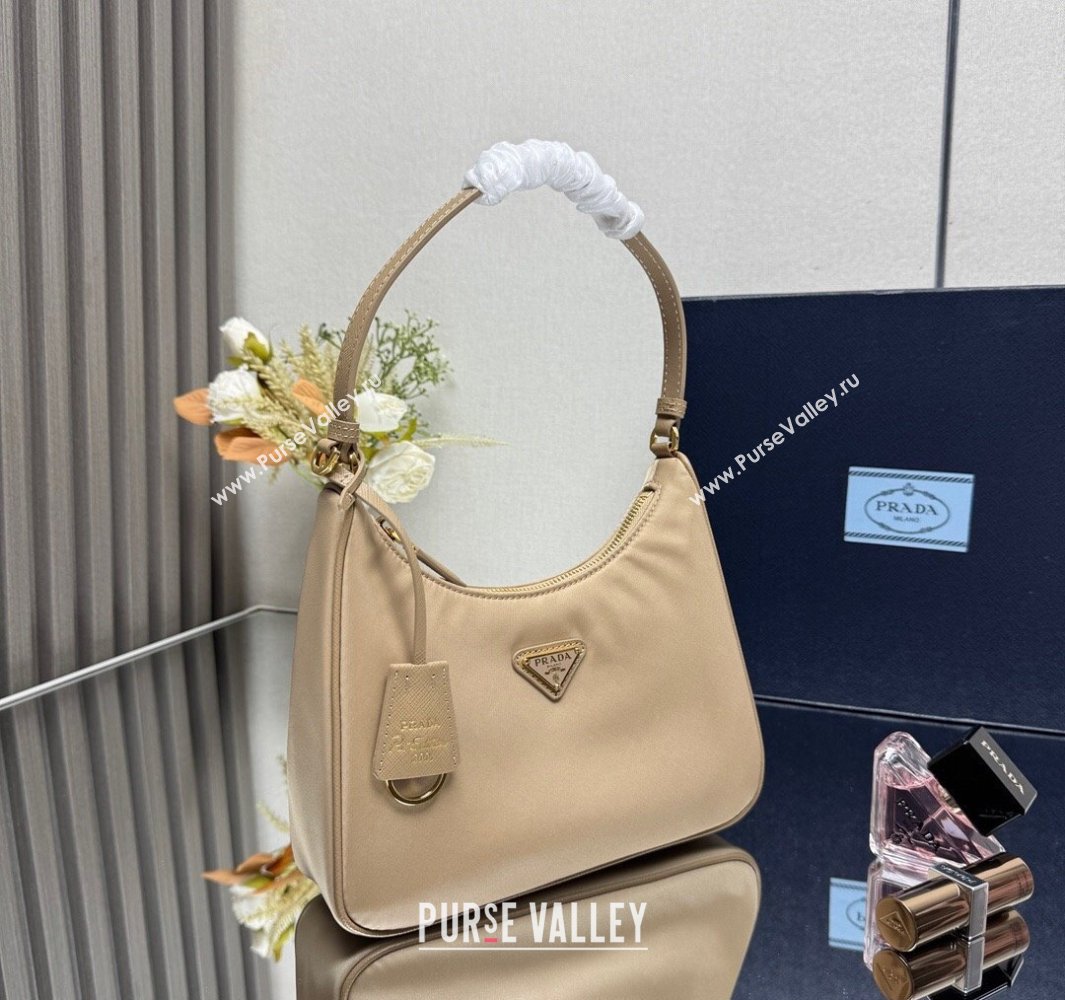 Prada Re-Edition 2005 Re-Nylon and Saffiano hobo mini bag Beige 2025 1N204M (YZ-250521080)