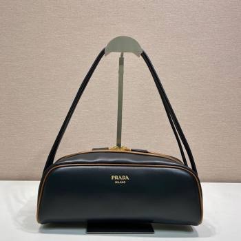 Prada Swing smooth leather shoulder bag Black/Hazelnut 2025 1BC249 (YZ-250521089)