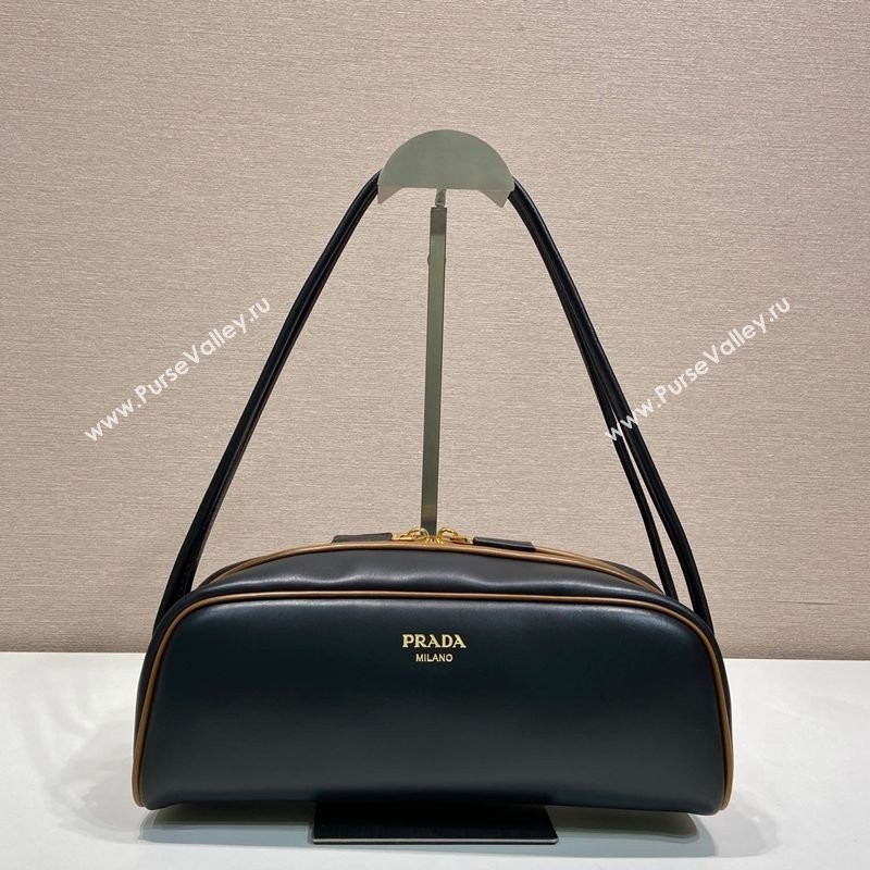 Prada Swing smooth leather shoulder bag Black/Hazelnut 2025 1BC249 (YZ-250521089)