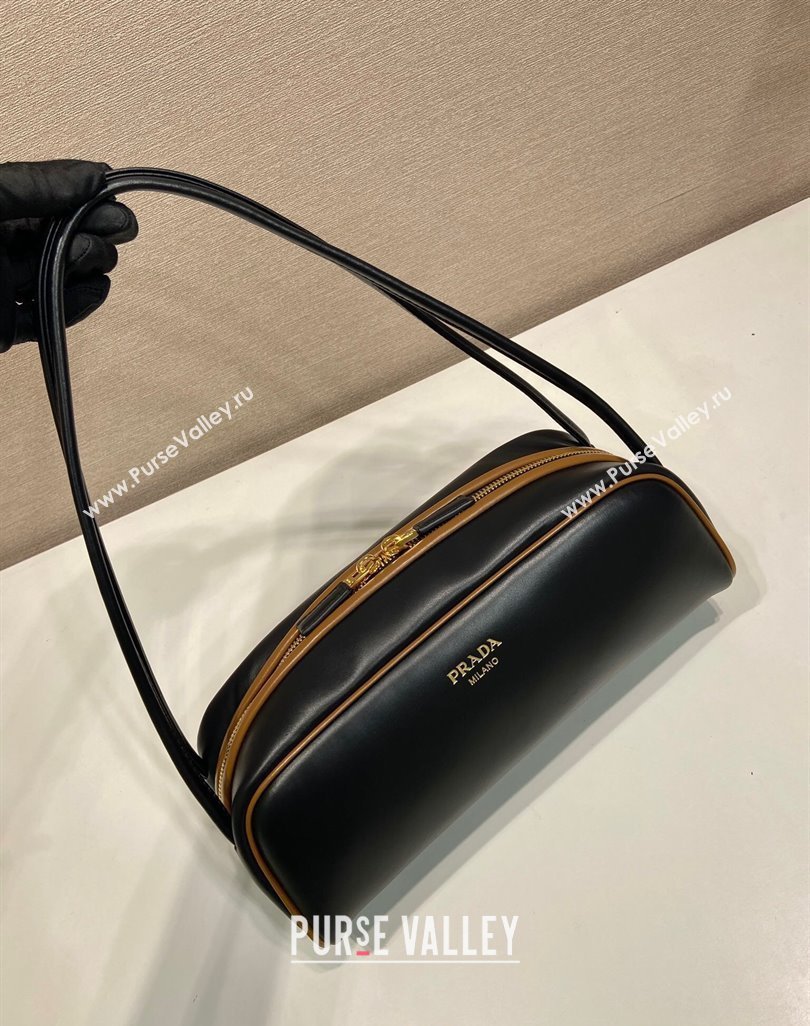 Prada Swing smooth leather shoulder bag Black/Hazelnut 2025 1BC249 (YZ-250521089)