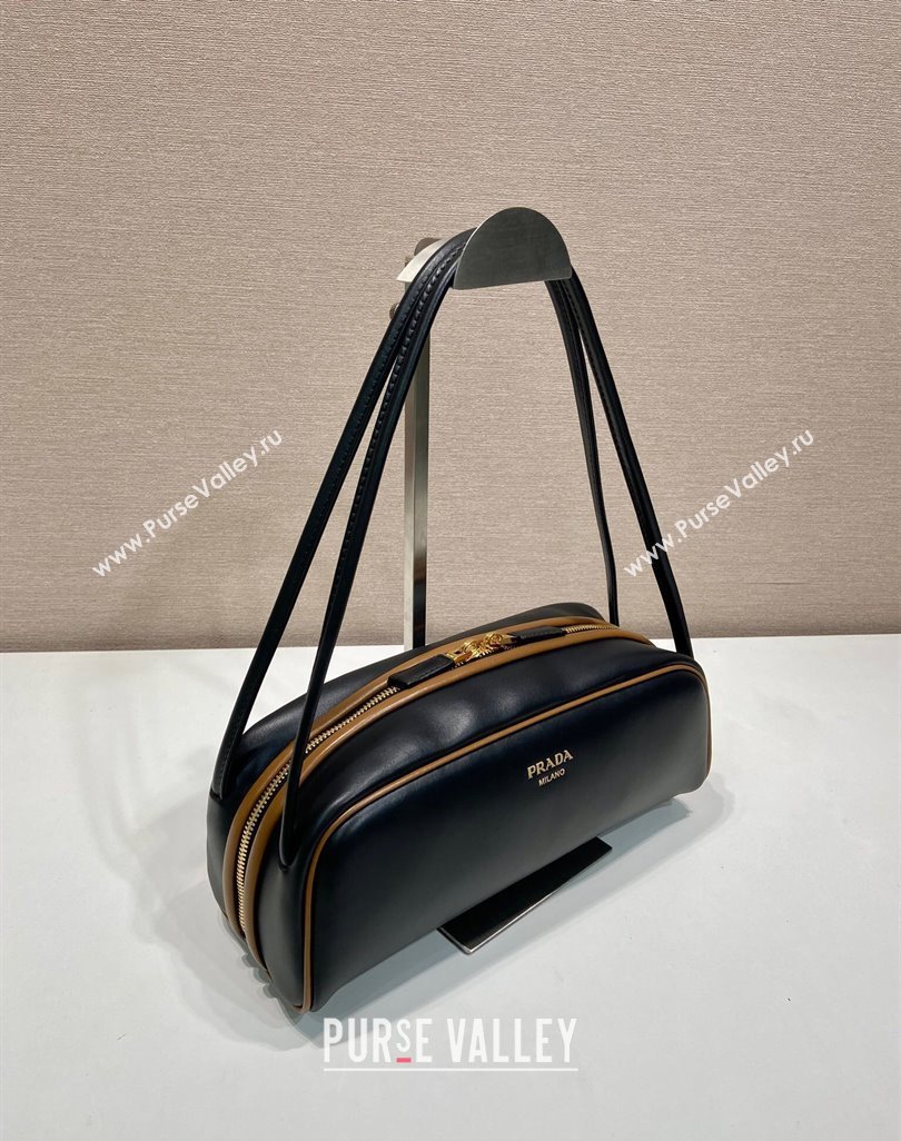 Prada Swing smooth leather shoulder bag Black/Hazelnut 2025 1BC249 (YZ-250521089)