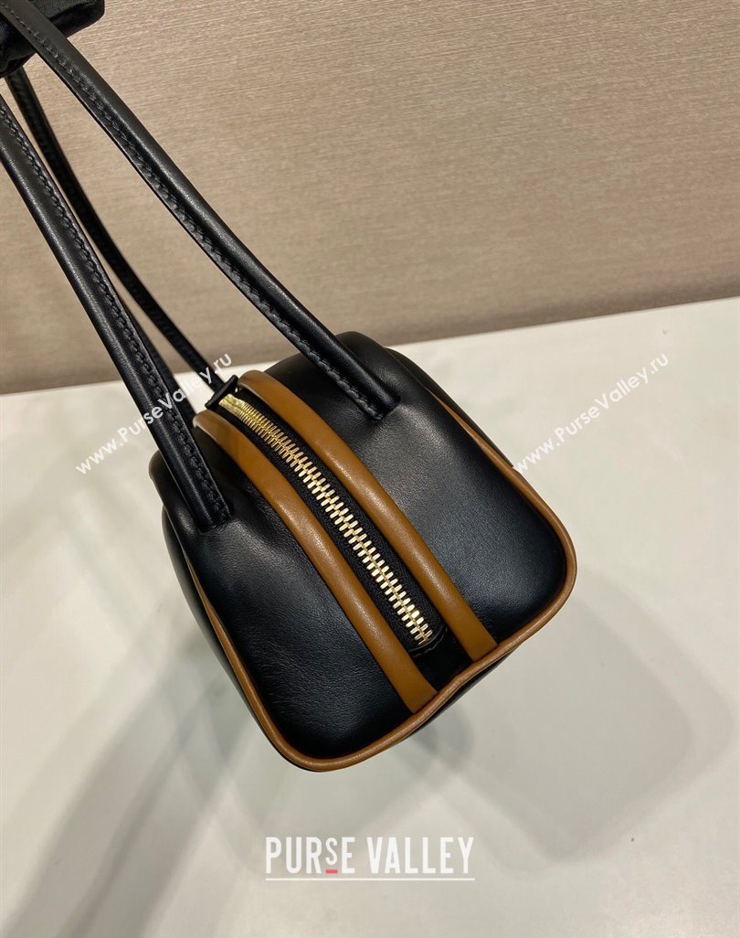 Prada Swing smooth leather shoulder bag Black/Hazelnut 2025 1BC249 (YZ-250521089)