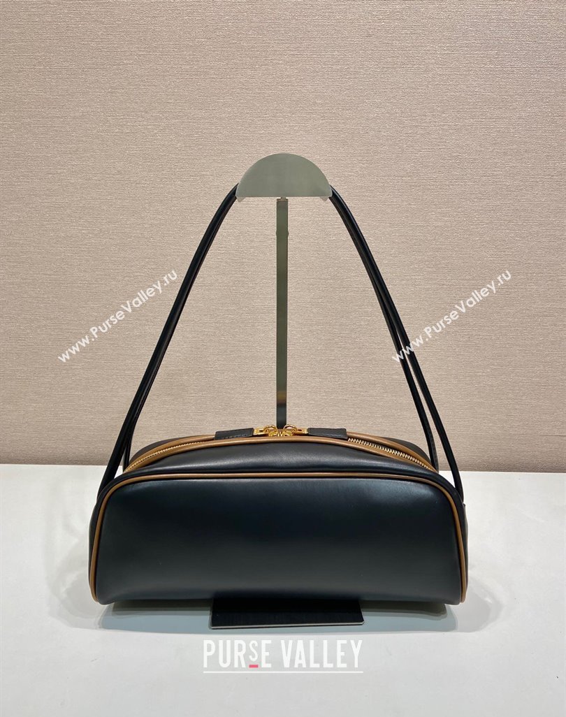 Prada Swing smooth leather shoulder bag Black/Hazelnut 2025 1BC249 (YZ-250521089)