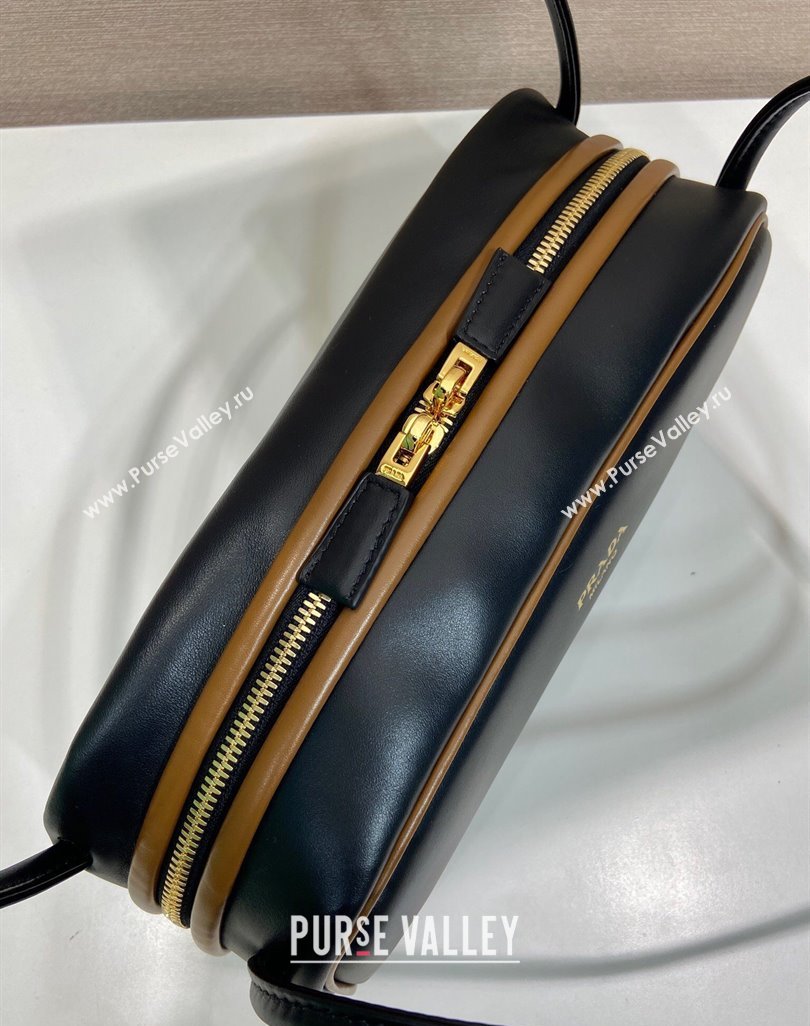 Prada Swing smooth leather shoulder bag Black/Hazelnut 2025 1BC249 (YZ-250521089)