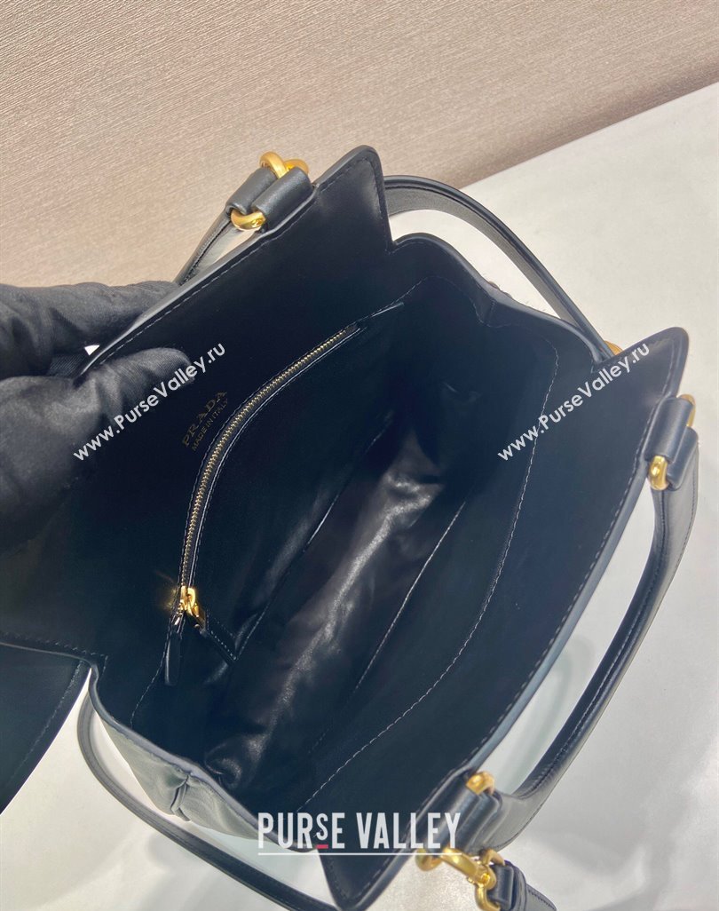Prada Carey medium leather tote bag with Short Handle Black 2025 1BG567 (YZ-250521098)