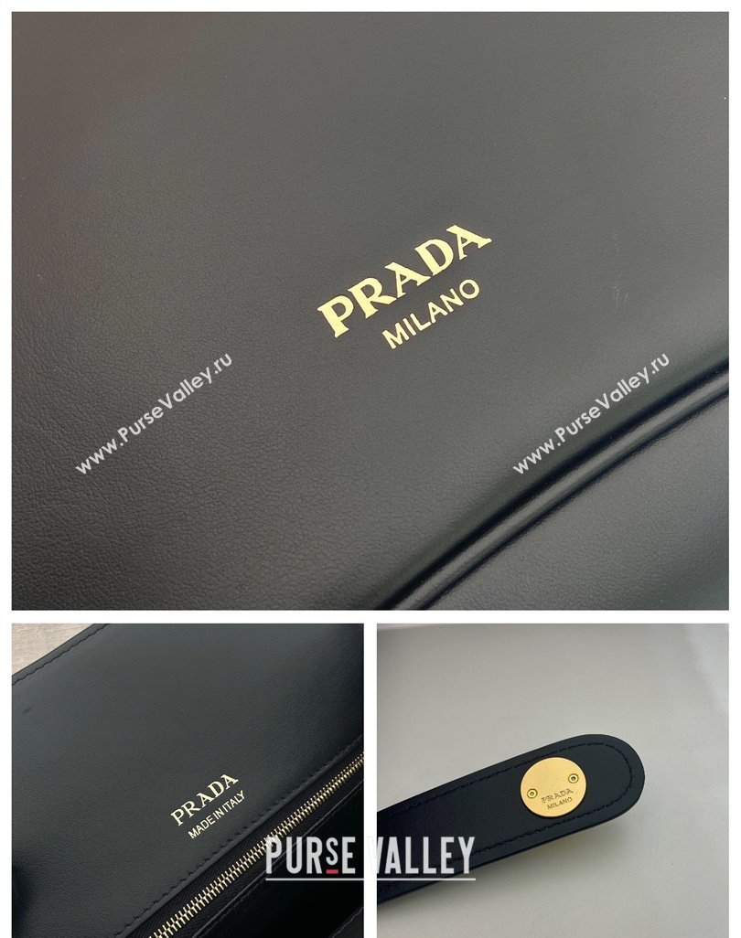 Prada Carey medium leather tote bag with Short Handle Black 2025 1BG567 (YZ-250521098)