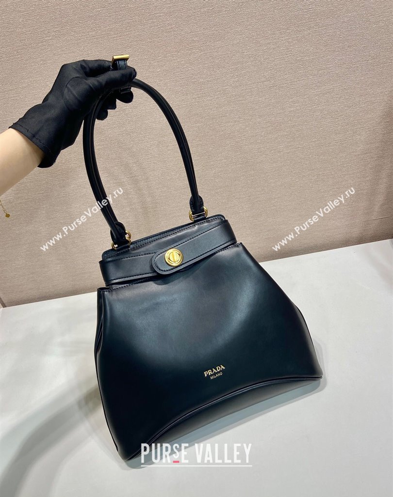 Prada Carey medium leather tote bag with Long Handle Black 2025 1BG567 (YZ-250521099)