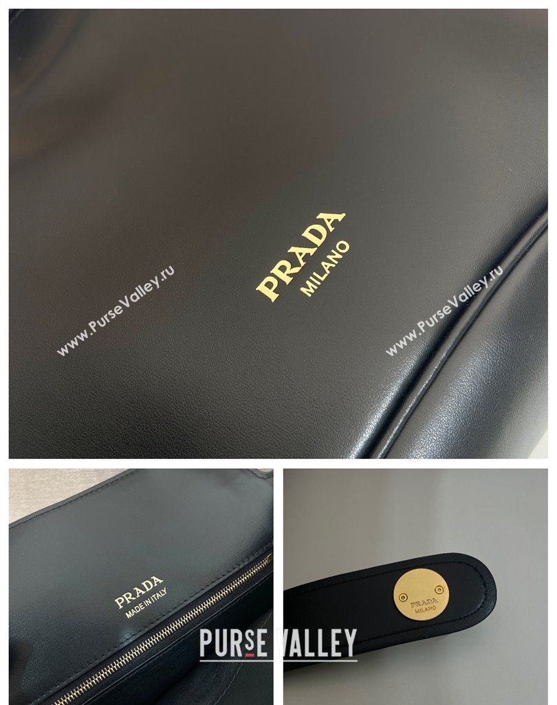 Prada Carey medium leather tote bag with Long Handle Black 2025 1BG567 (YZ-250521099)
