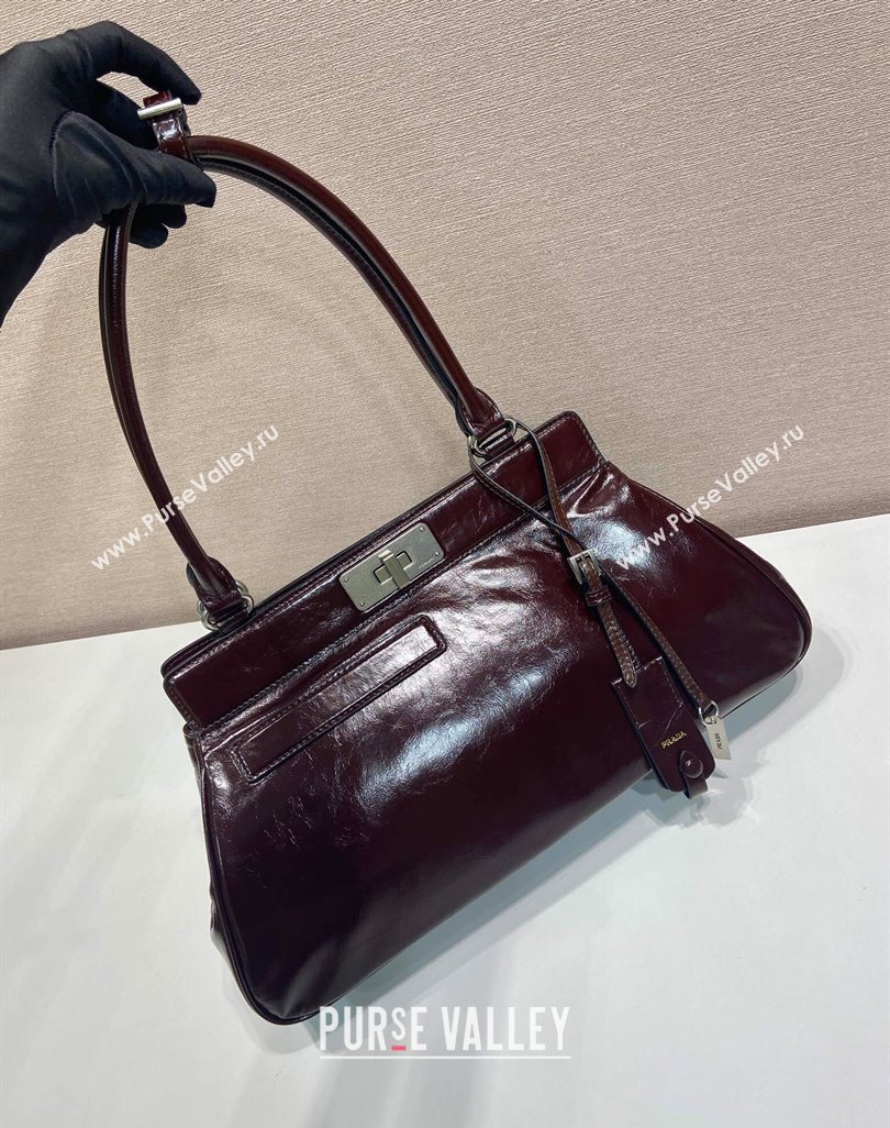 Prada Medium oil leather tote bag Dark Brown 2025 1BG569 (YZ-250521101)