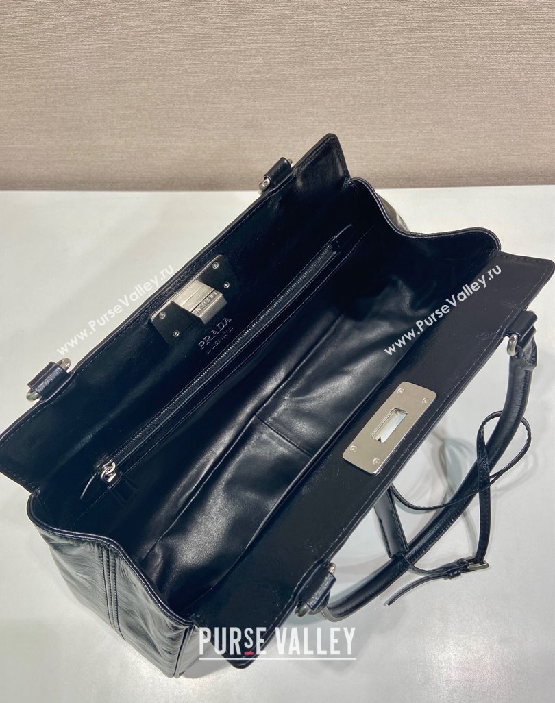 Prada Medium oil leather tote bag Black 2025 1BG569 (YZ-250521102)