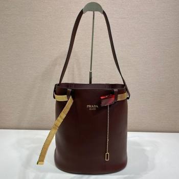 Prada Buckle leather bucket bag with jeweled belt Briarwood Brown 2025 1BE085 (YZ-250521103)