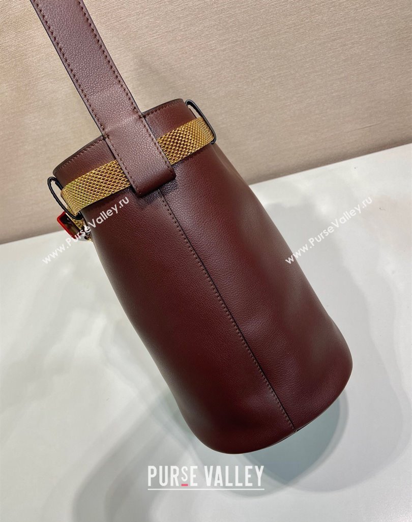 Prada Buckle leather bucket bag with jeweled belt Briarwood Brown 2025 1BE085 (YZ-250521103)