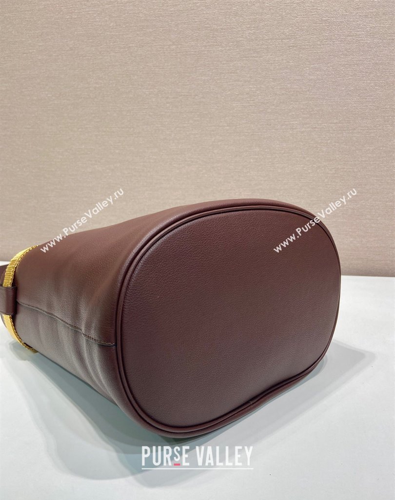 Prada Buckle leather bucket bag with jeweled belt Briarwood Brown 2025 1BE085 (YZ-250521103)
