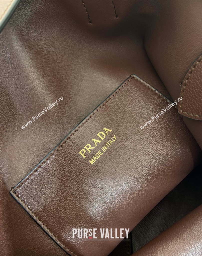 Prada Buckle leather bucket bag with jeweled belt Briarwood Brown 2025 1BE085 (YZ-250521103)