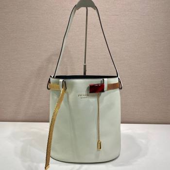 Prada Buckle leather bucket bag with jeweled belt White 2025 1BE085 (YZ-250521104)