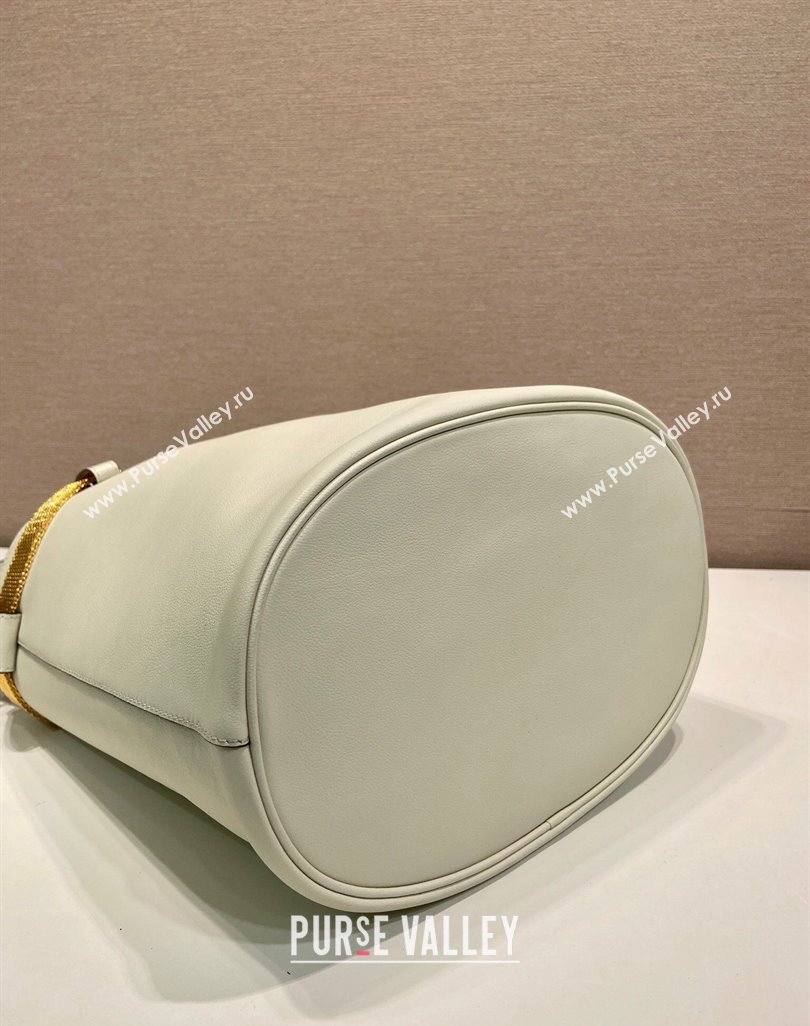 Prada Buckle leather bucket bag with jeweled belt White 2025 1BE085 (YZ-250521104)