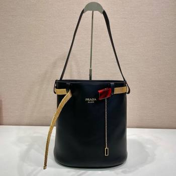 Prada Buckle leather bucket bag with jeweled belt Black 2025 1BE085 (YZ-250521105)