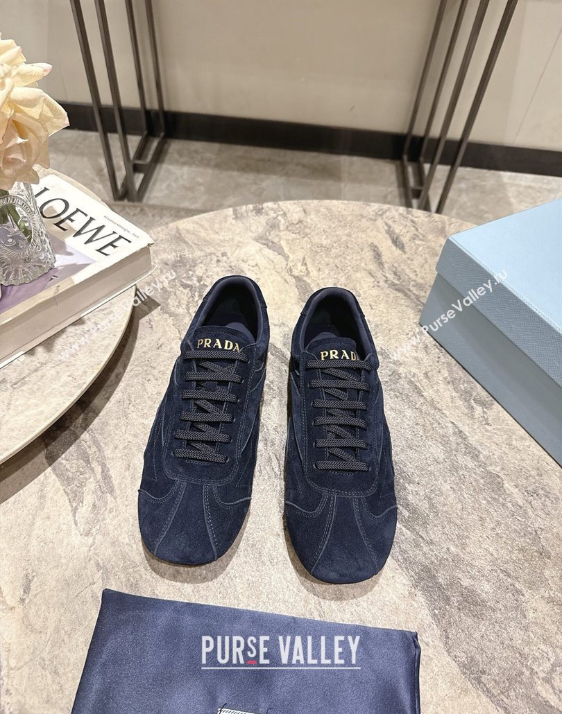 Prada Antiqued Suede Sneakers Dark Blue 2025 PR053004 (HQG-250530029)