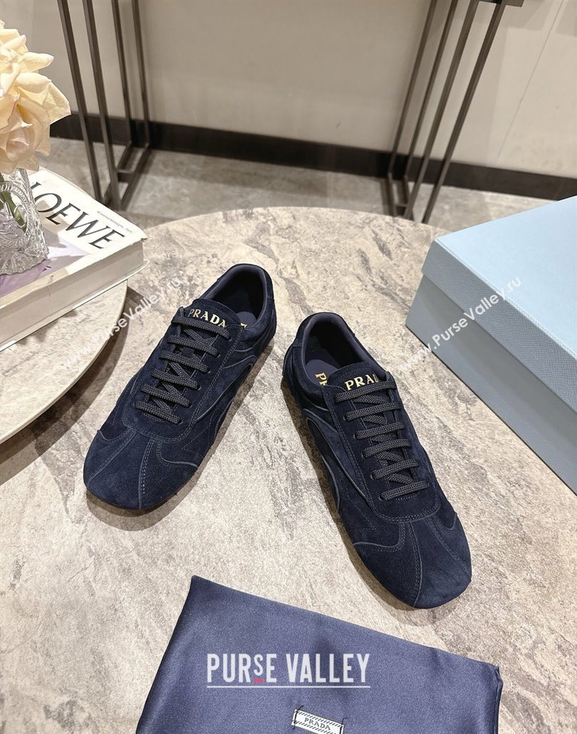 Prada Antiqued Suede Sneakers Dark Blue 2025 PR053004 (HQG-250530029)