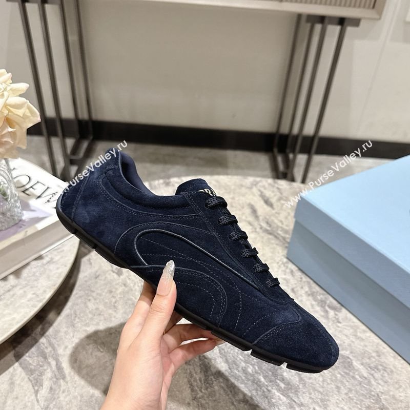 Prada Antiqued Suede Sneakers Dark Blue 2025 PR053004 (HQG-250530029)