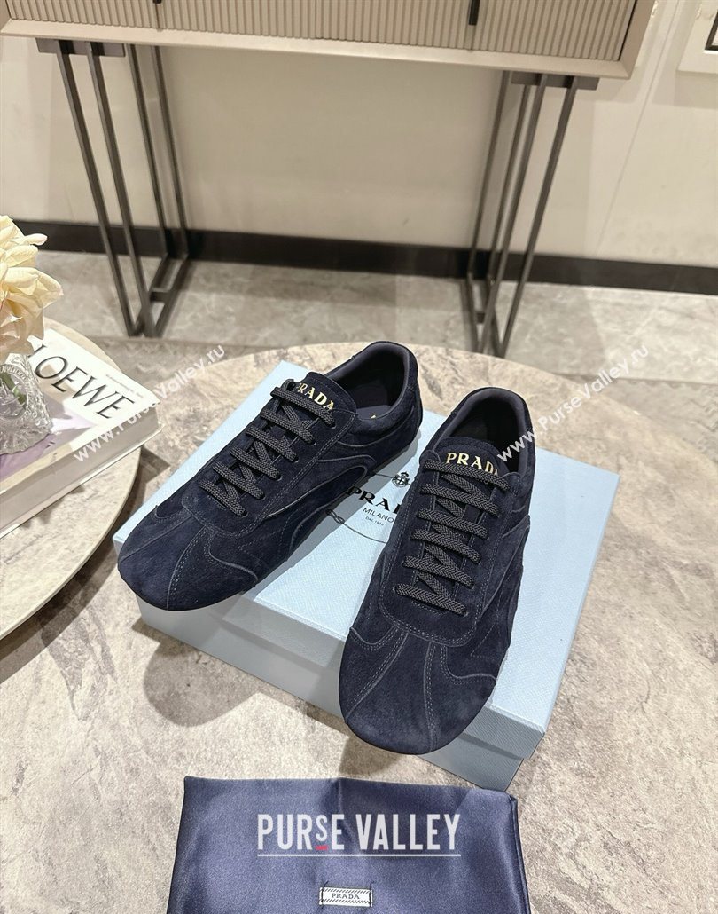 Prada Antiqued Suede Sneakers Dark Blue 2025 PR053004 (HQG-250530029)