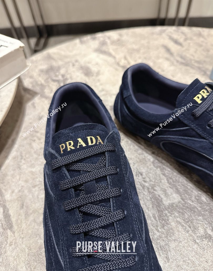 Prada Antiqued Suede Sneakers Dark Blue 2025 PR053004 (HQG-250530029)