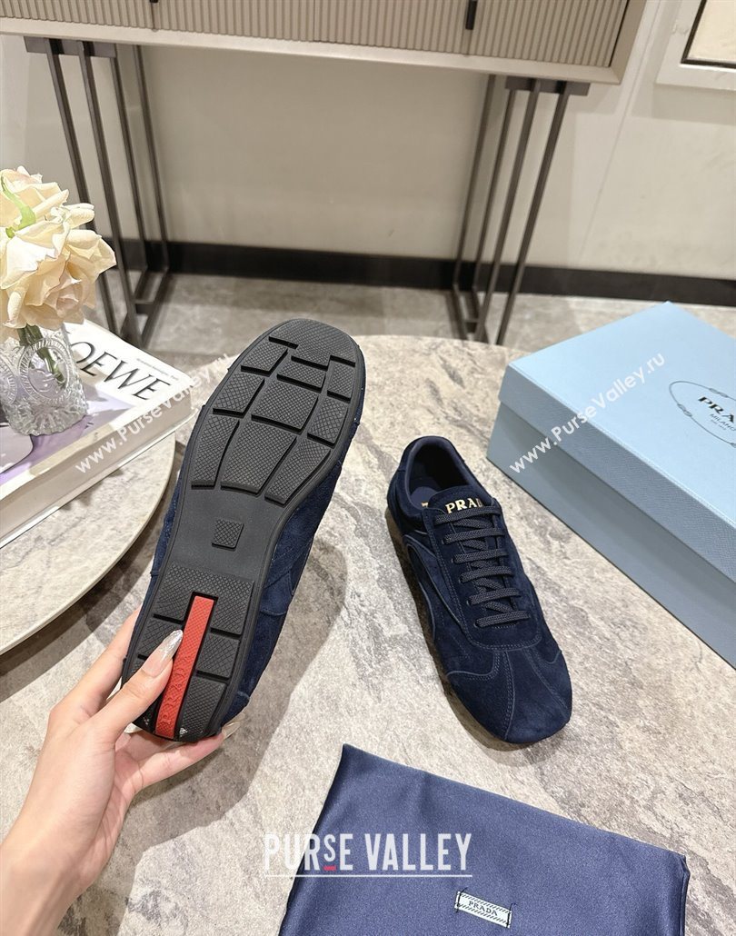 Prada Antiqued Suede Sneakers Dark Blue 2025 PR053004 (HQG-250530029)