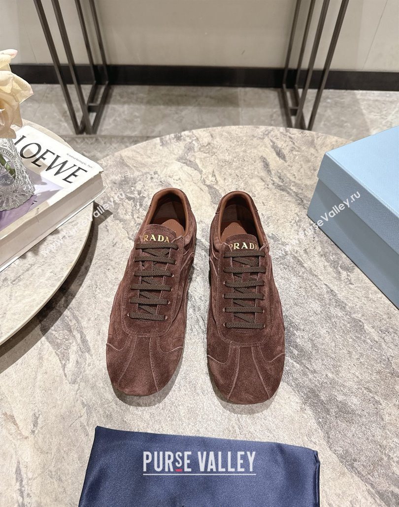 Prada Antiqued Suede Sneakers Brown 2025 PR053004 (HQG-250530030)