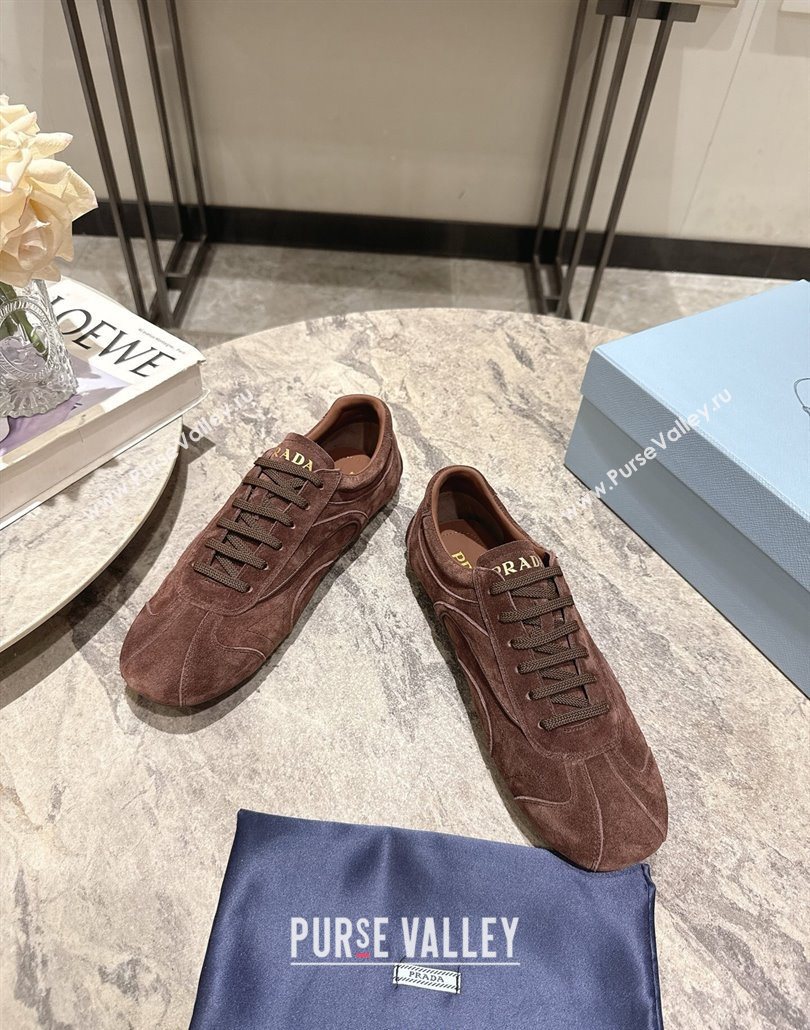 Prada Antiqued Suede Sneakers Brown 2025 PR053004 (HQG-250530030)