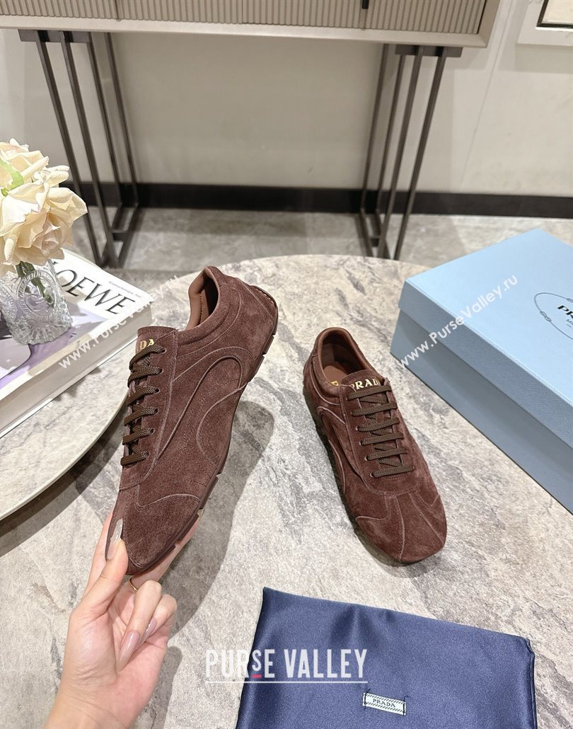 Prada Antiqued Suede Sneakers Brown 2025 PR053004 (HQG-250530030)
