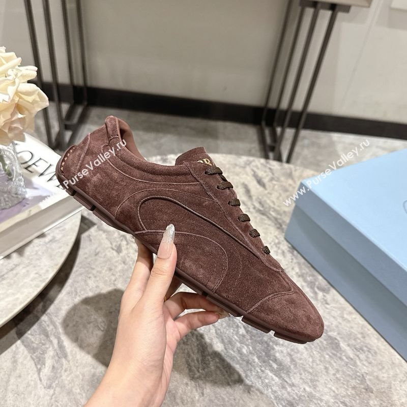 Prada Antiqued Suede Sneakers Brown 2025 PR053004 (HQG-250530030)