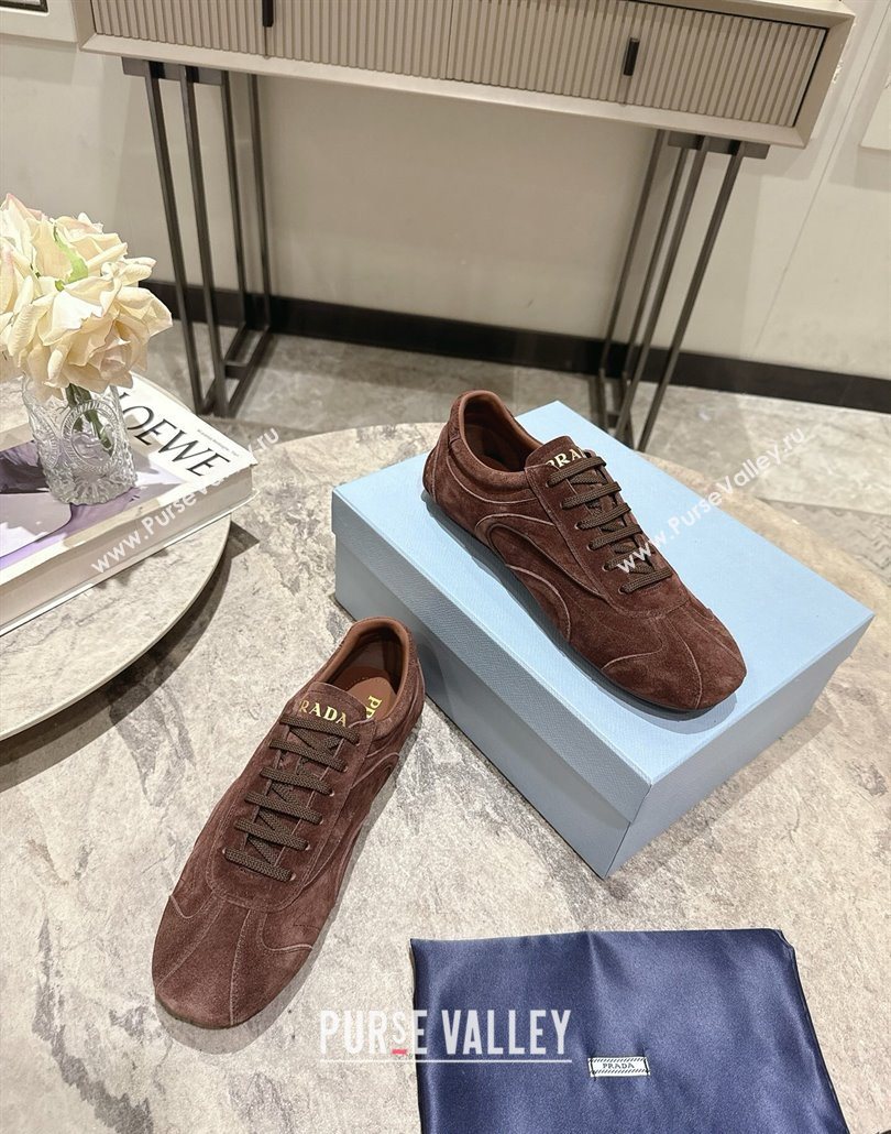 Prada Antiqued Suede Sneakers Brown 2025 PR053004 (HQG-250530030)