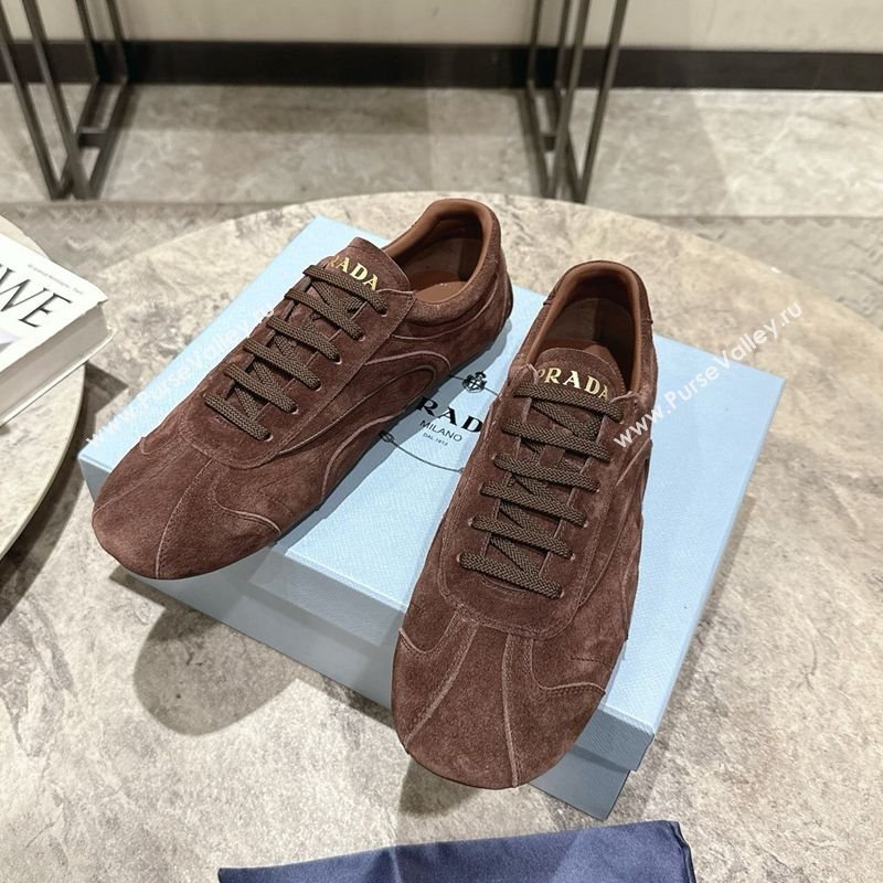 Prada Antiqued Suede Sneakers Brown 2025 PR053004 (HQG-250530030)