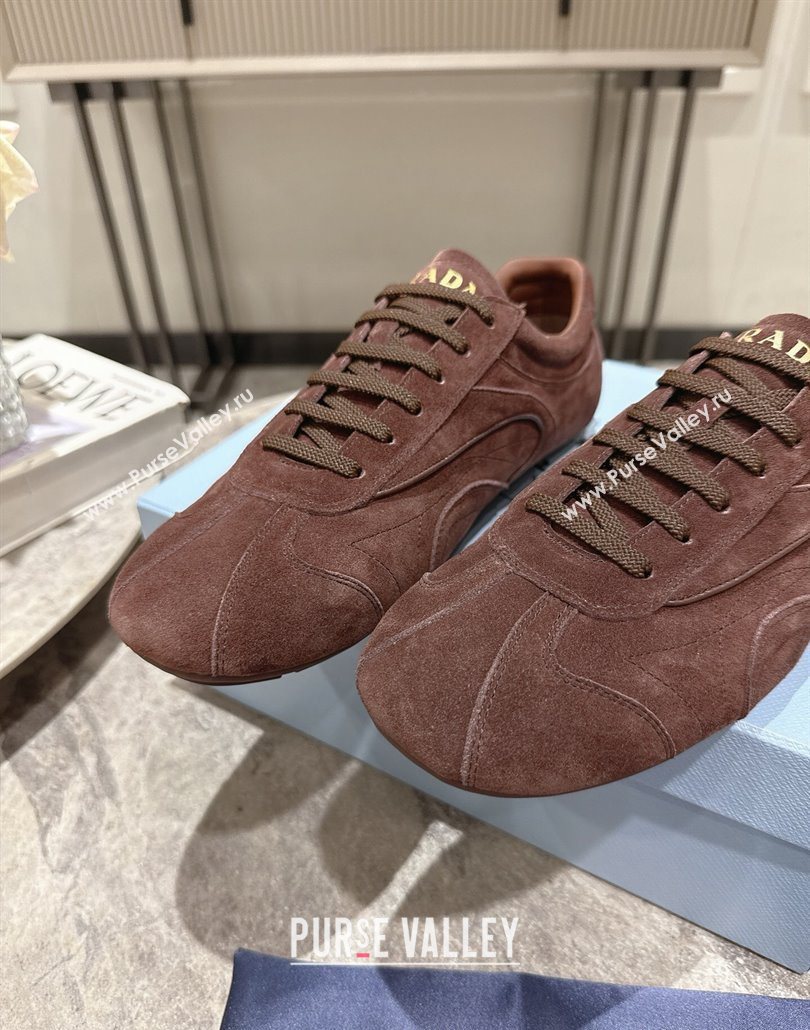 Prada Antiqued Suede Sneakers Brown 2025 PR053004 (HQG-250530030)
