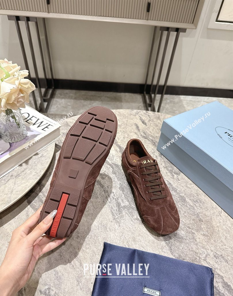 Prada Antiqued Suede Sneakers Brown 2025 PR053004 (HQG-250530030)