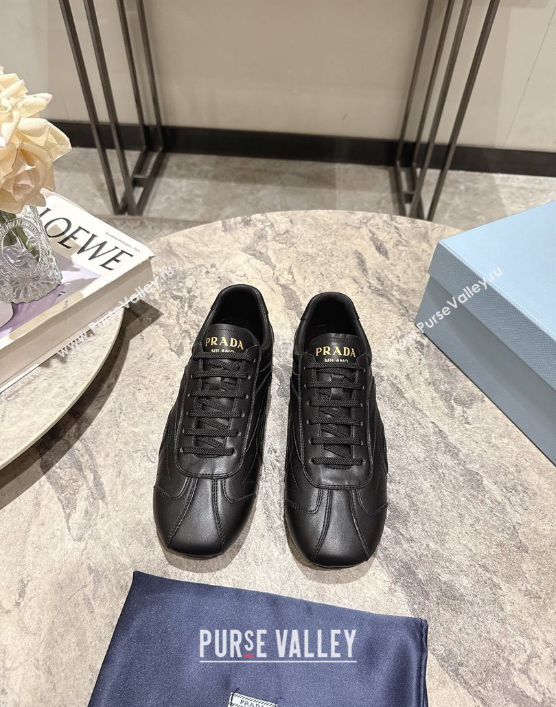 Prada Antiqued Leather Sneakers Black 2025 PR053004 (HQG-250530033)