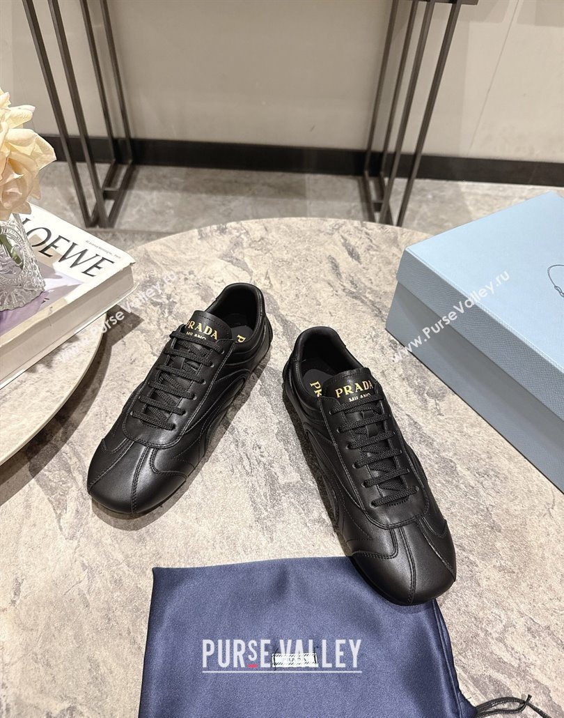 Prada Antiqued Leather Sneakers Black 2025 PR053004 (HQG-250530033)