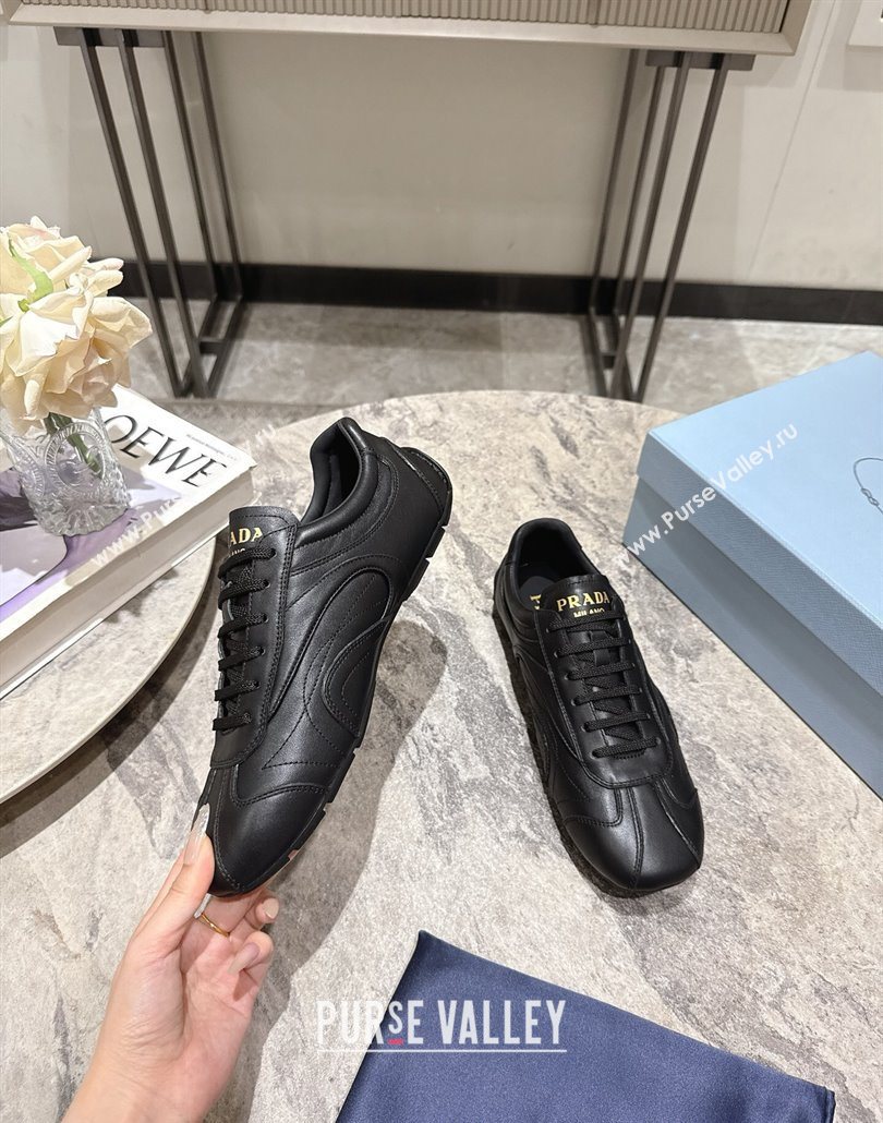 Prada Antiqued Leather Sneakers Black 2025 PR053004 (HQG-250530033)